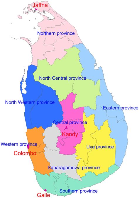 A Map Showing Provinces And Major Cities In Sri Lanka Download