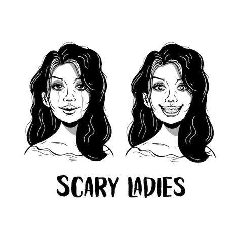 Premium Vector Scary Ladies With Creepy Smile Illustration