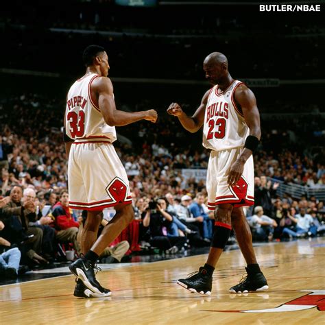 Scottie Pippen And Michael Jordan Exchange A Bump In Game 2 Of The 1998