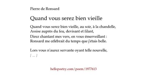 Quand Vous Serez Bien Vieille By Pierre De Ronsard Hello Poetry
