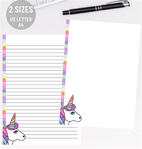 unicorn letter writing paper printable rainbow letter