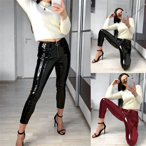 Feitong 2018 Women Faux Stretchy Leather Long High Waist Party Clubwear