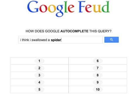 Google feud is a online web game created by justin hook where you have to answer how does google autocomplete this query? for given questions. 'Google Feud', A Surprisingly Addictive 'Family Feud'-Style Online Game That Harnesses Google ...