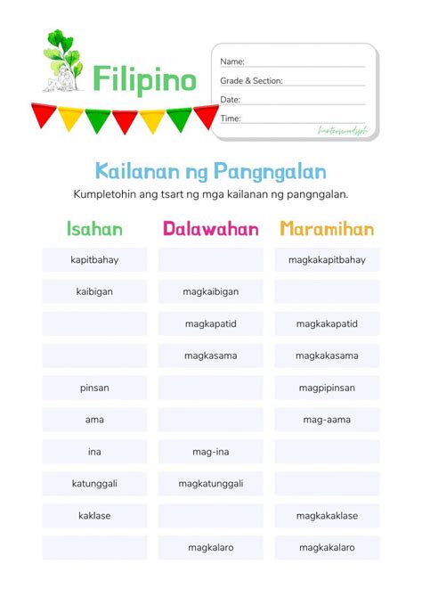 Kailanan Ng Pangngalan Filipino Worksheet For Grade 2 And Grade 3
