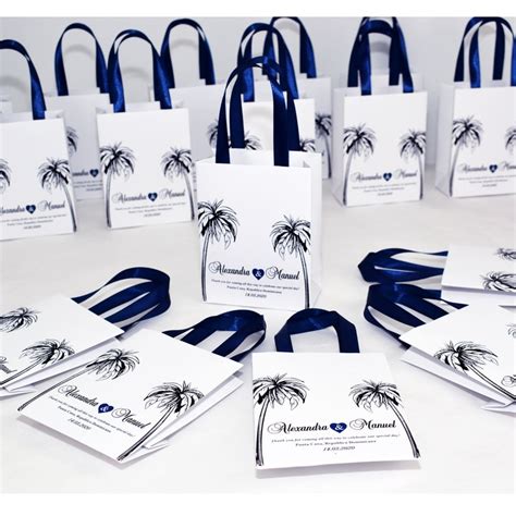 20 Beach Wedding Welcome Bags With Navy Blue Satin Ribbon Etsy