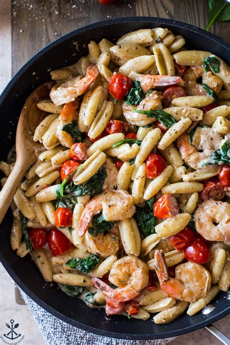 Shrimp Pasta With Garlic Cream Sauce Tomatoes And Spinach The Beach Hot Sex Picture
