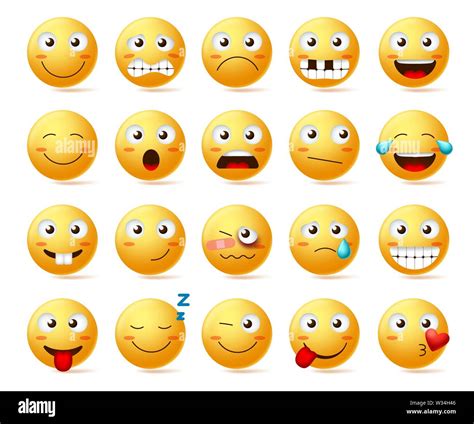 Smileys Vector Set Smiley Face Or Yellow Emoticons With Various Facial