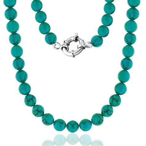 Round Ball Bead Strand Green Blue Turquoise Necklace Sterling Silver