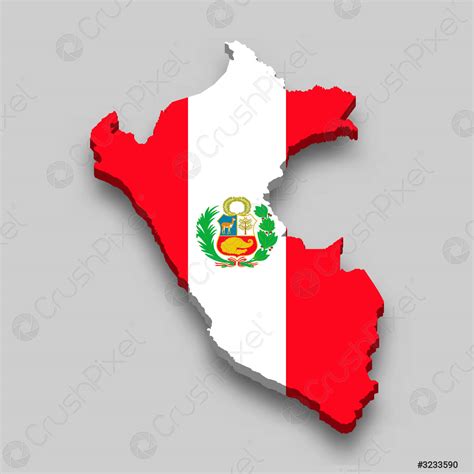 Mapa Isométrico 3d De Perú Con Bandera Nacional Vector De Stock