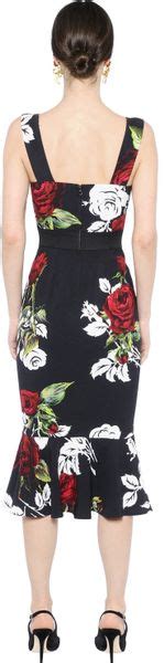 Dolce Gabbana Rose Printed Cady Dress In Red BLACK RED WHITE Lyst