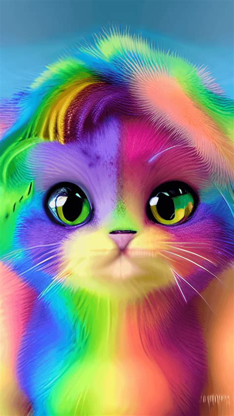 Cute Fluffy Rainbow Kitten Graphic · Creative Fabrica
