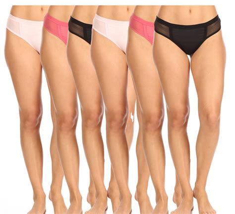 Premiere Fashion 3tf4999 Women Underwear Thong Women Microfiber And Mesh Panties 6 Color Pack