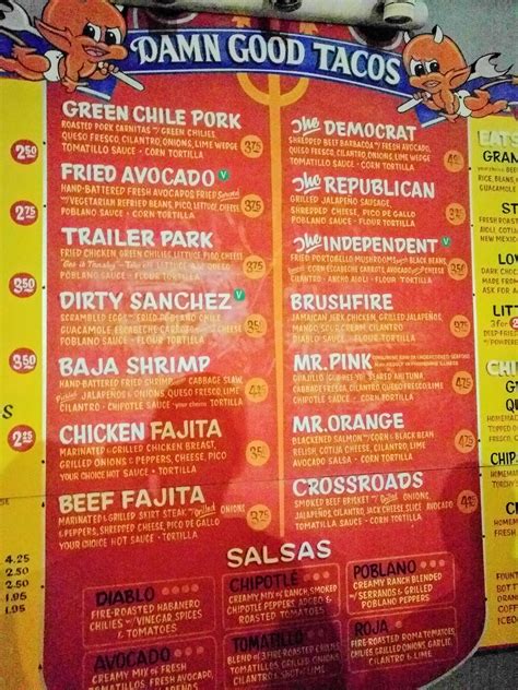 Torchys Tacos Menu At The Food Truck Trailer Park In Austin Texas