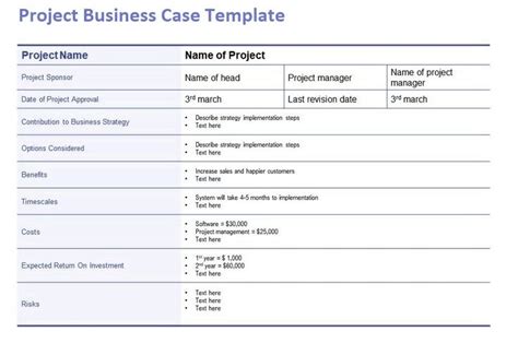 Project Business Case Template Project Management Plan Templates