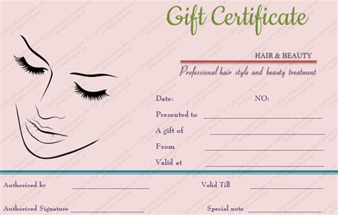 printable simple hair  beauty gift certificate