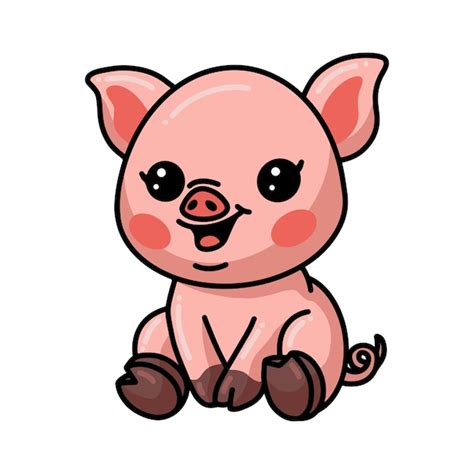 Premium Vector Cute Little Pig Cartoon Sitting