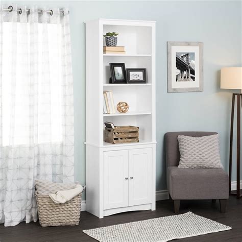 Prepac Tall 6 Shelf Bookcase With 2 Shaker Doors In White Homesquare