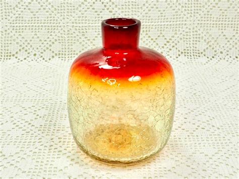 Vases Vintage Blenko Amberina Crackle Glass Vase 5” High Home Décor Pe