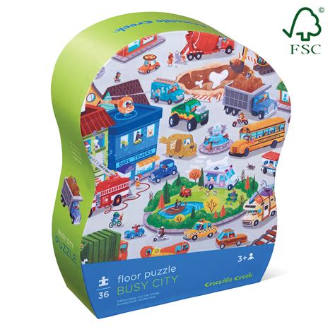 Both sides are glossy, but one side seems to be slightly less glossy. Crocodile Creek Shaped Box Puzzle Busy City 36pc | Toy ...