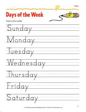 Trace Write The Days Of The Week By Scholastic Alphabet Writing