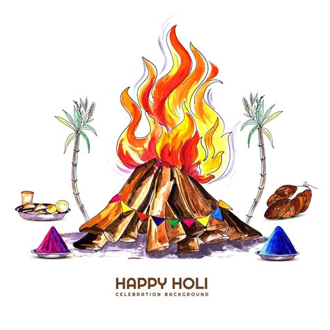 Download Holika Dahan Celebration Card With Holi Elements Vector Art