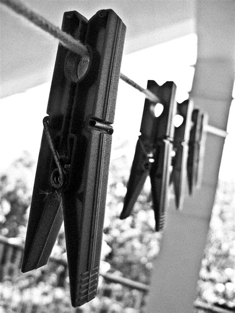 Black And White Blur Close Up Clothesline Clothespins Hanging Outdoors Rope Royalty S