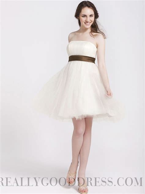 Cheap A Line Strapless Short Mini Tulle Bridesmaid Dresses
