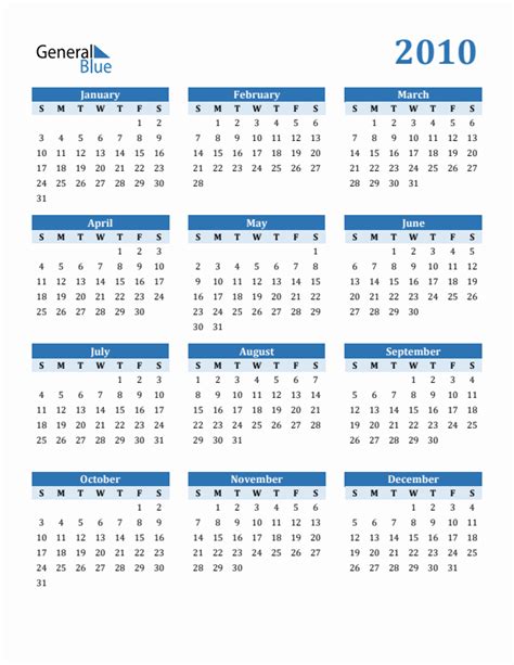 Free 2010 Calendars In Pdf Word Excel