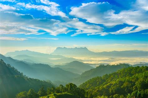 Landscape Of Sunrise On Mountain At Doi Luang Chiang Dao Stock Image