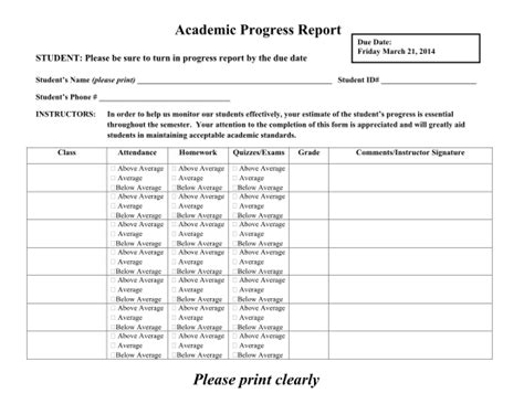 18 Academic Progress Report Format Free To Edit Download And Print