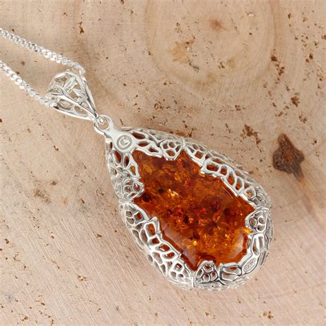 Honey Baltic Amber Large Filigree Sterling Silver Adjustable Pendant