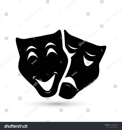 Theater Symbol Laughing Crying Mask Drawing ภาพประกอบสต็อก 1418659661