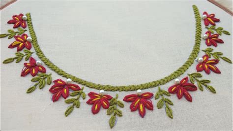 Hand Embroidery Design For Neck Neckline Design Tutorial Neck Embroidery Design For Dress