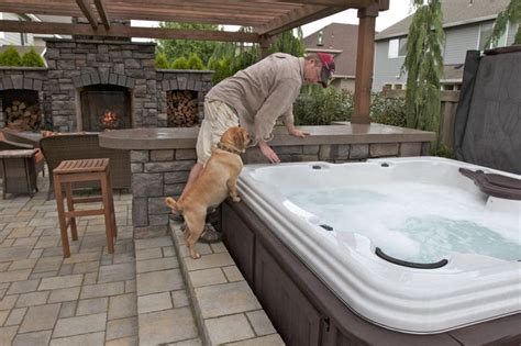 Hot tub on stamped concrete patio. 90 best Deck & Hot Tub ideas images on Pinterest ...