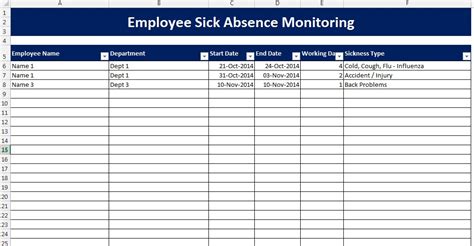 Excel Spreadsheet Employee Staff Holiday And Sickness Planner Calendar