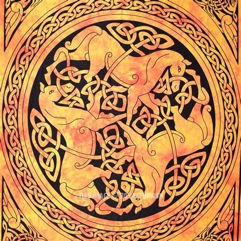 Celtic tapestry wall hanging, h53 x w40. Orange Celtic Unicorn Horses Tie Dye Wall Tapestry - RoyalFurnish.com