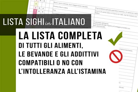 Alimenti senza istamina e tiramina. Lista SIGHI in italiano - Tutti gli alimenti - SENZA ISTAMINA