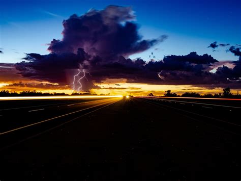 Thunder Storm Lightning Highway Light Trails 4k Wallpaper 4k