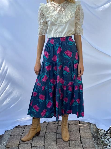 Vintage Laura Ashley Skirt Tiered Folk Skirt Cott Gem