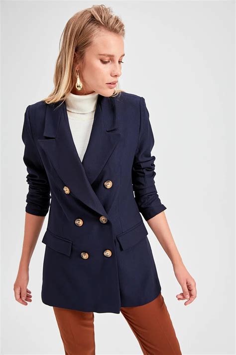 Women S Navy Blue Blazer Jacket Beren Store