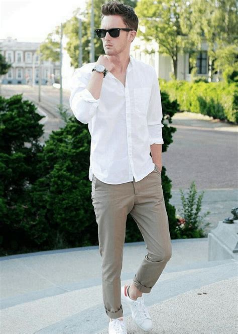 White Shirt With Beige Chinos Combination For Casual Look Mens Casual