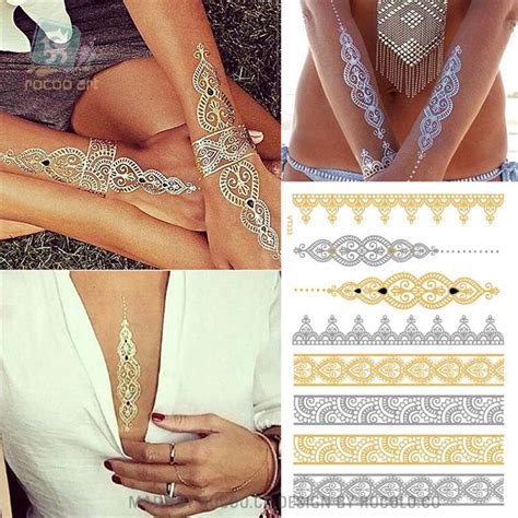 Metallic Gold Silver Body Art Temporary Tattoo Sexy Flash Tattoos