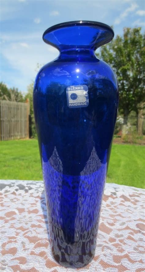 Blenko Art Glass Cobalt Blue Vase 10 Block B Sticker Cobalt Blue Vase Blue Vase Glass Art