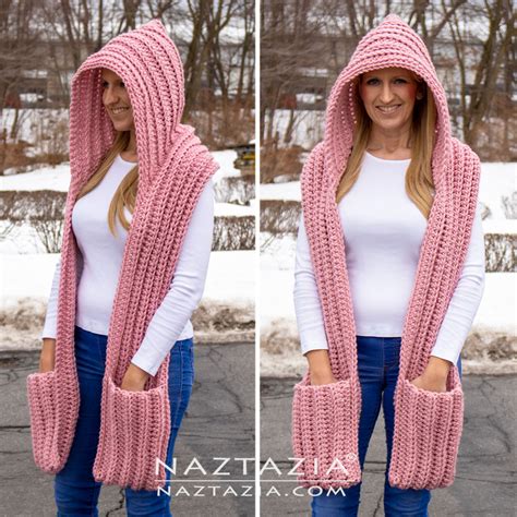 Crochet Hooded Scarf With Pockets Naztazia