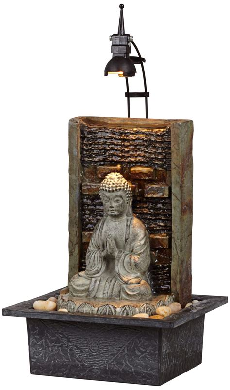 Namaste Zen Buddha Tabletop Water Fountain 11 12 Waterfall With Led