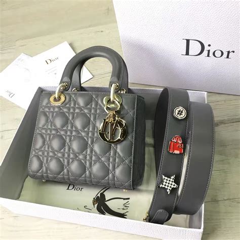 Dior My Lady Dior Bag With Badge Shoulder Strap Grey Cruise 2017light