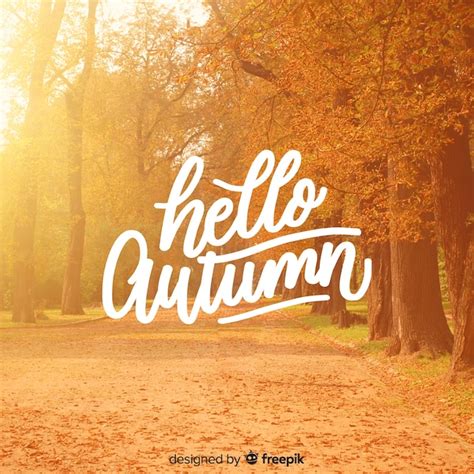 Free Vector Hello Autumn Lettering Background With Photo