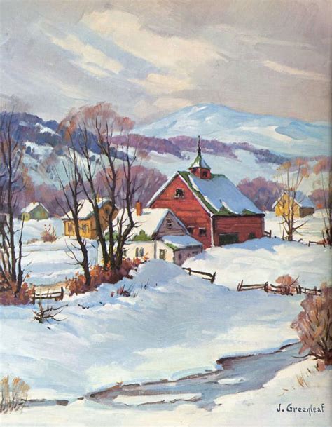 Vintage Art Winter Farm Scene By Jacob I Greenleaf Winter Scene