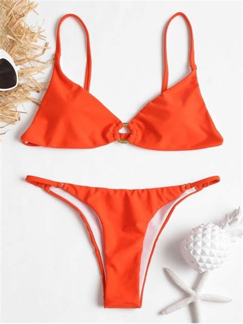 Grommet Cami String Bikini Orange L Swimwear Beachwear Bikini Set Swimsuits Bikini Swimsuit