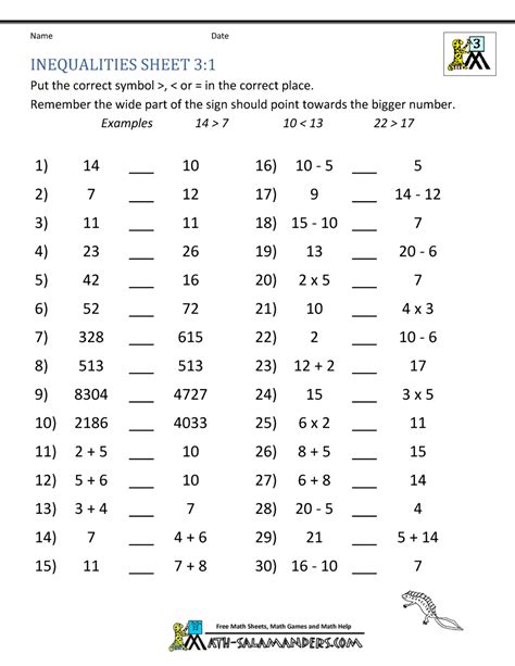 6th Grade Inequalities Worksheet Printable Word Searches